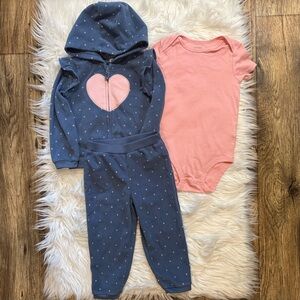 Carter’s Toddler Girl 24M 3pc Heart Fleece Hoodie, Pants & Bodysuit Set